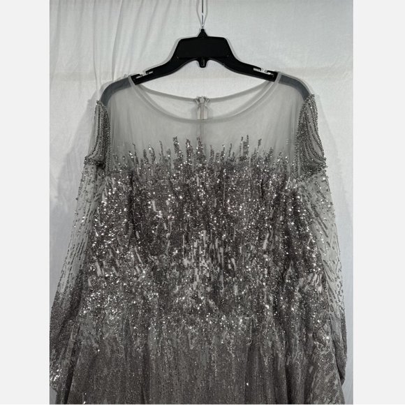 NWT $798 Mac Duggal [ 22 ] Jewel Encrusted Illusion Long Sleeve A-Line Gown Sive - Picture 9 of 16